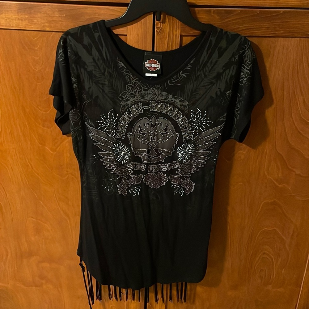 Harley-Davidson black embellished fringed top